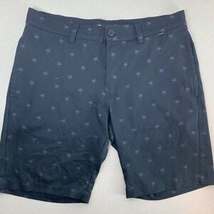 TravisMathew Golf Shorts Men 34 Black Purple Palm Tree Print Performance Stretch